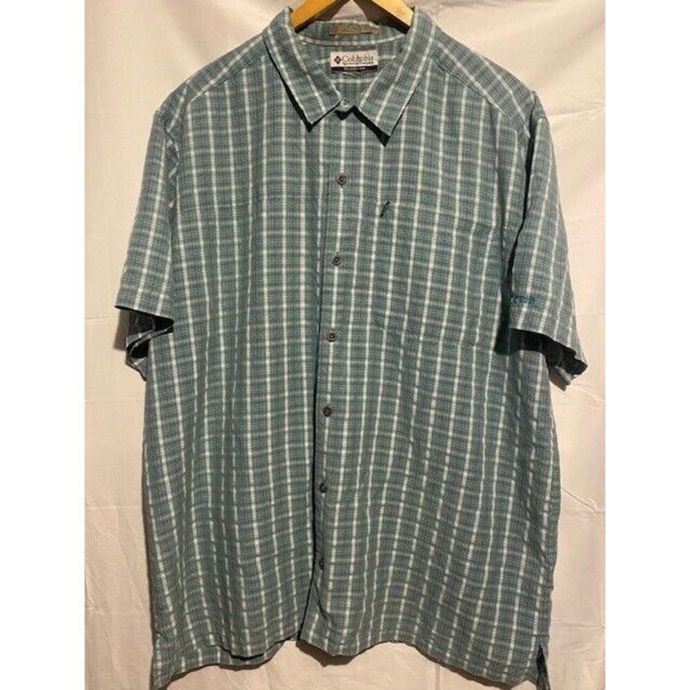 COLUMBIA Men's X- LARGE LONG Sleeve Button‎ UP Shirt 33X26 PLAID TALL